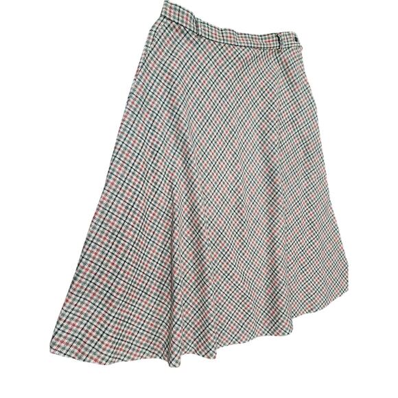 Vintage Century of Boston Plaid Midi Wool Skirt Size 12 Cream Green Pink Pleated - Picture 1 of 7